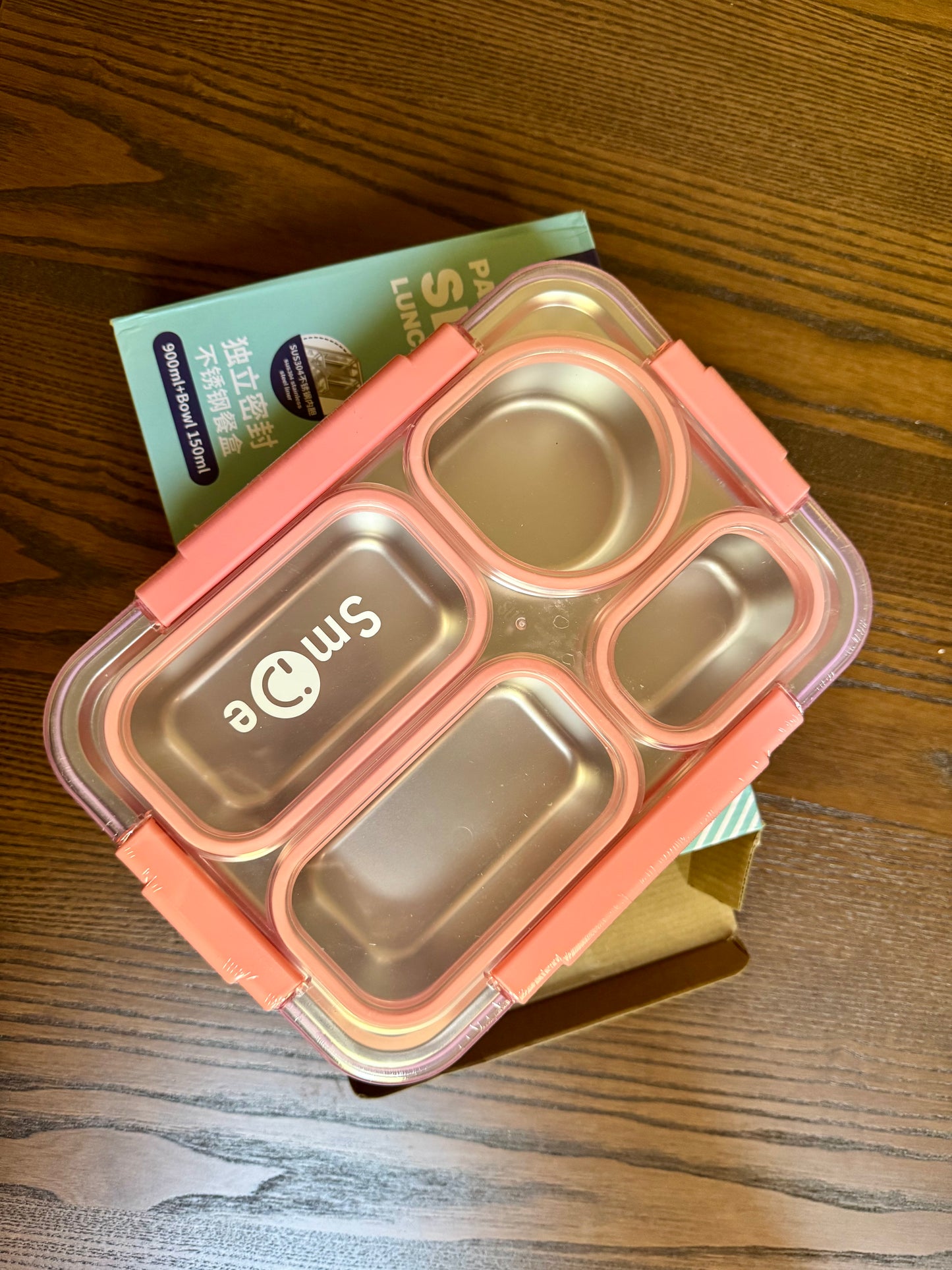 School Lunch Box (Stainless Steel) Pink Color For School with 4 Compartment
