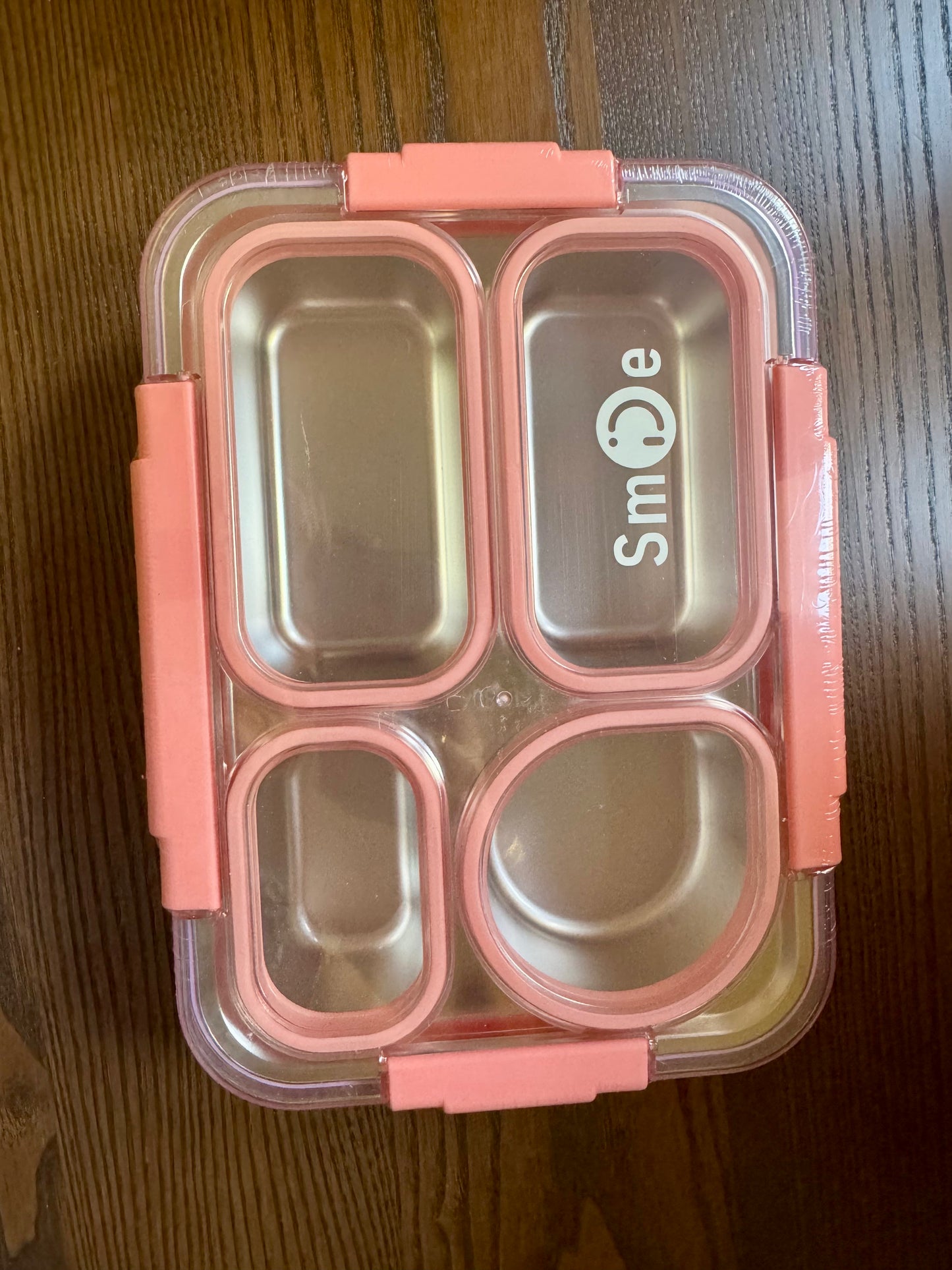 School Lunch Box (Stainless Steel) Pink Color For School with 4 Compartment