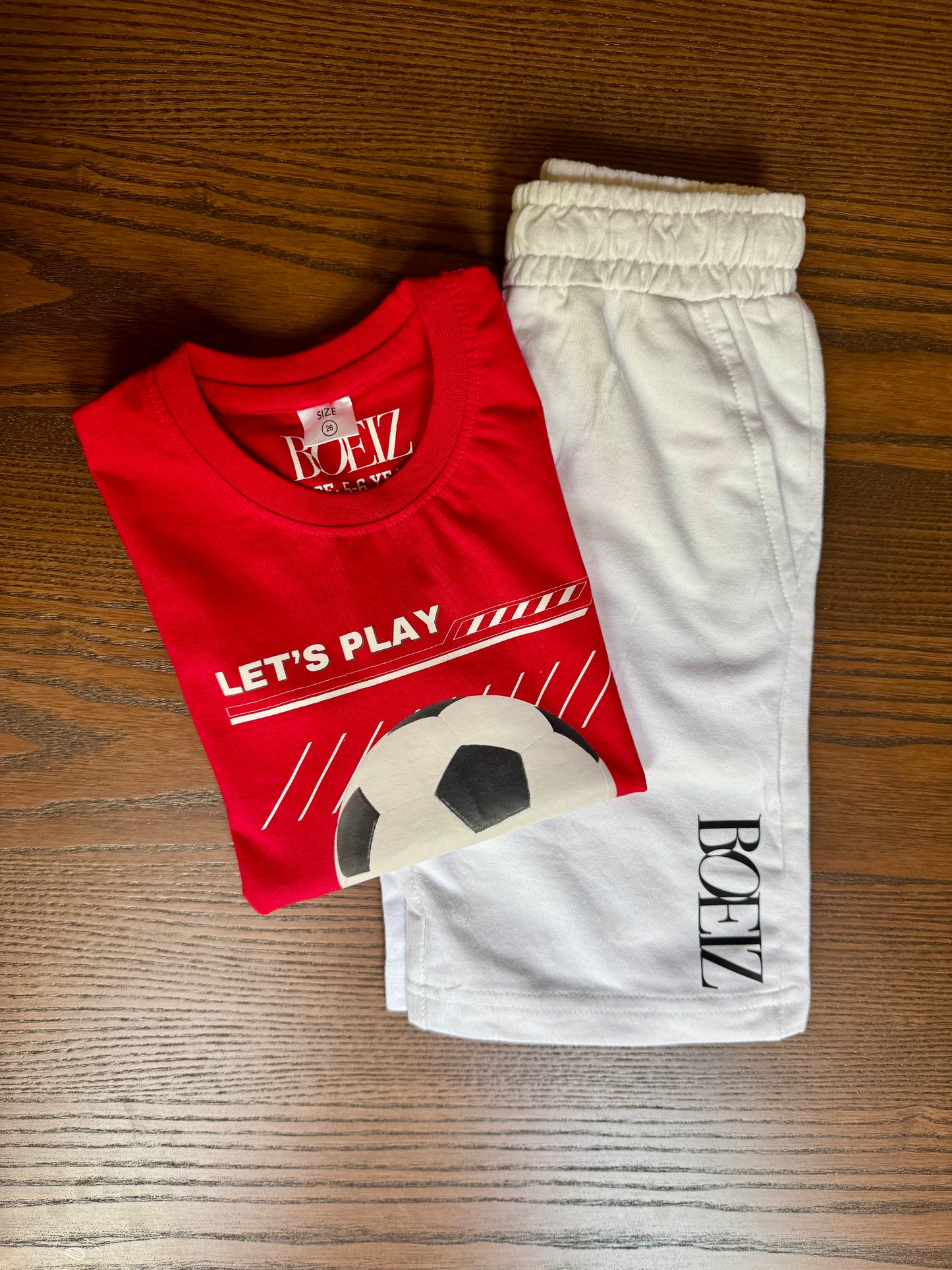 Boeiz Red Football T-Shirt & Shorts for Boys – Matching Set