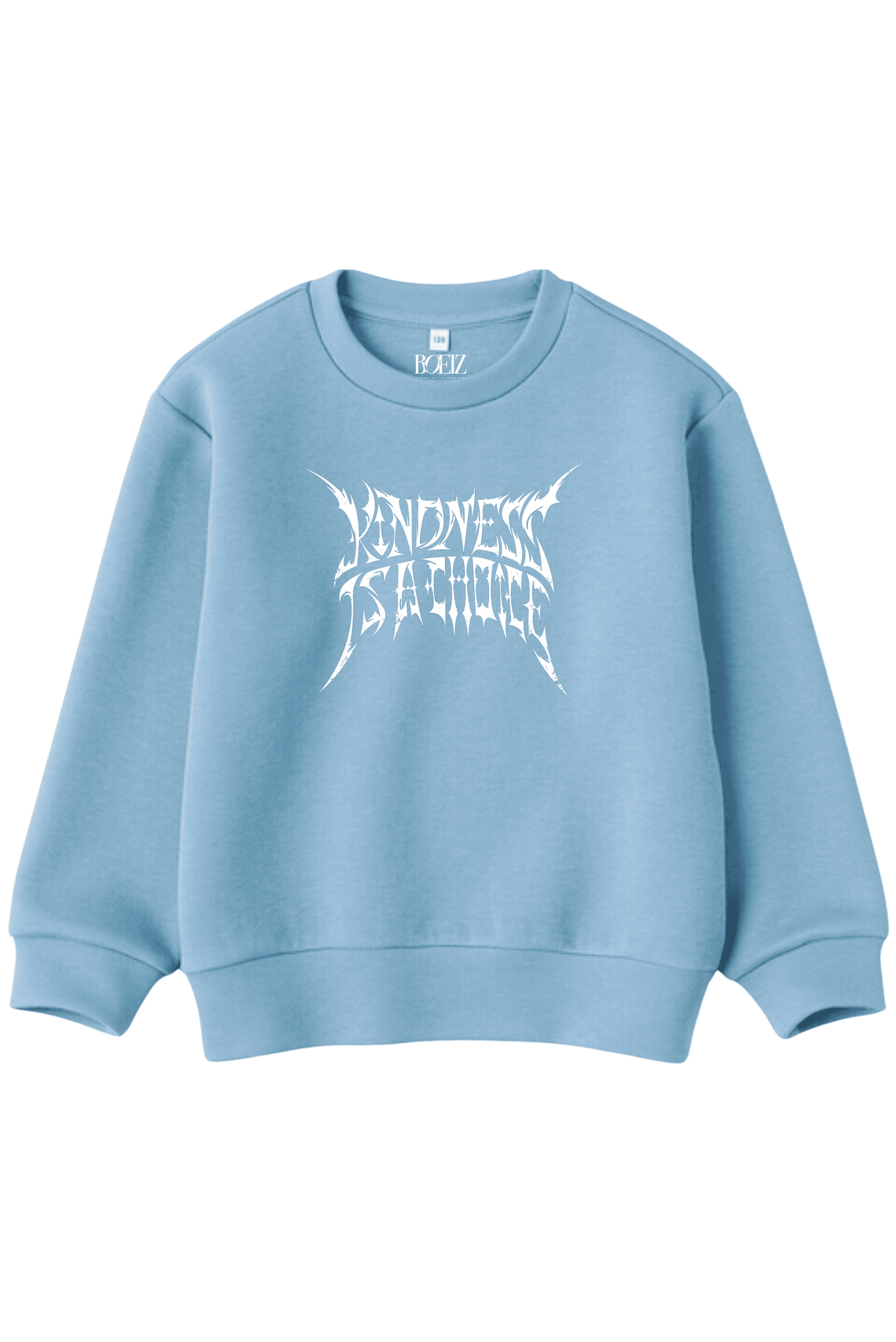 Metal custom font, Sweatshirts with Bold Gothic Heavy Metal Typography, Vintage-Inspired Text says: kindness is a choice, Crew Neck Long Sleeves with Geometric Foam Print, Winter Wear, Winter Collection