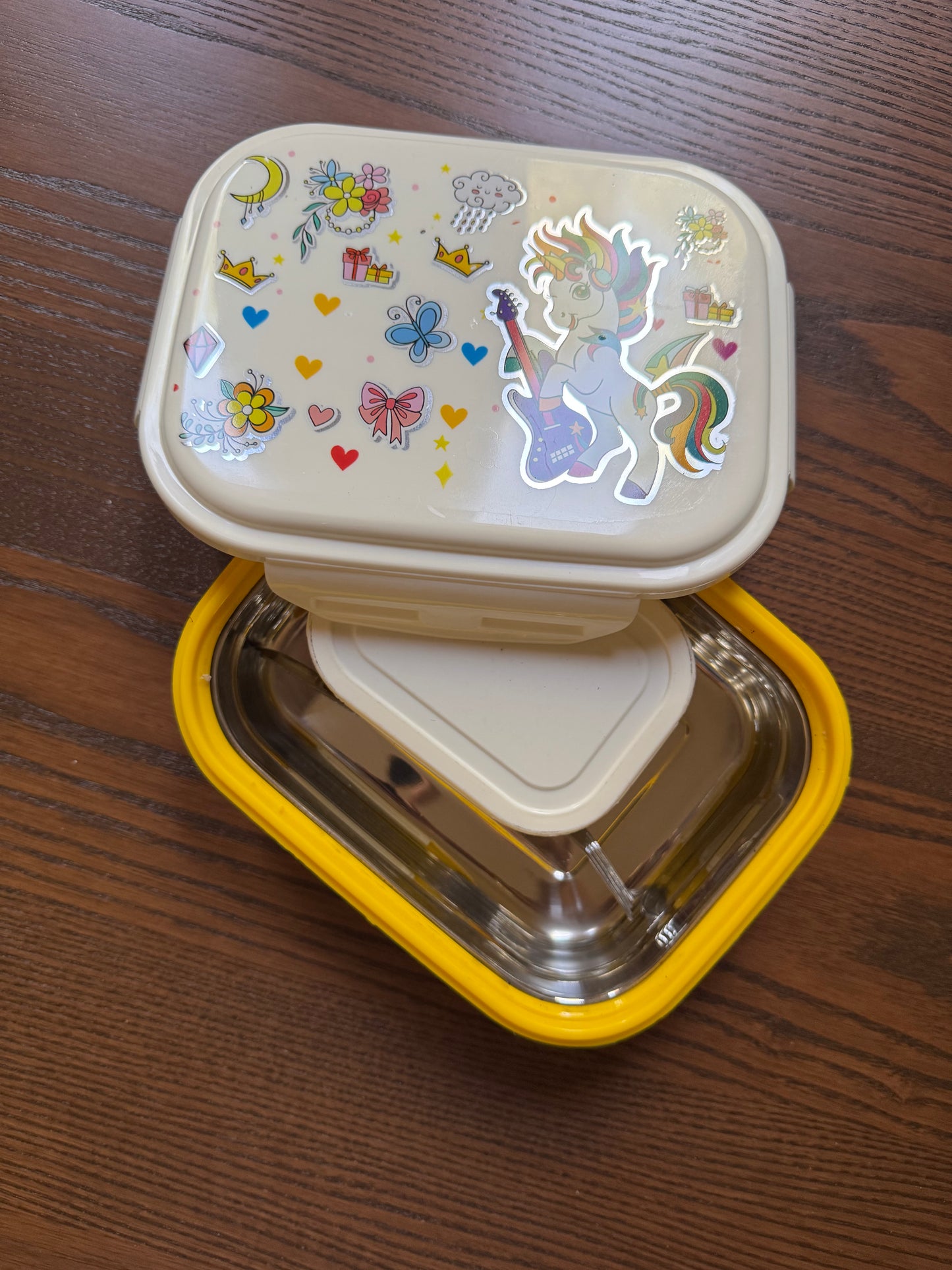 Unicorn Stainless Steel Lunch Box, Lunch box with Dibbi for School, School tiffen Box for Girls, Lunch box for Girls
