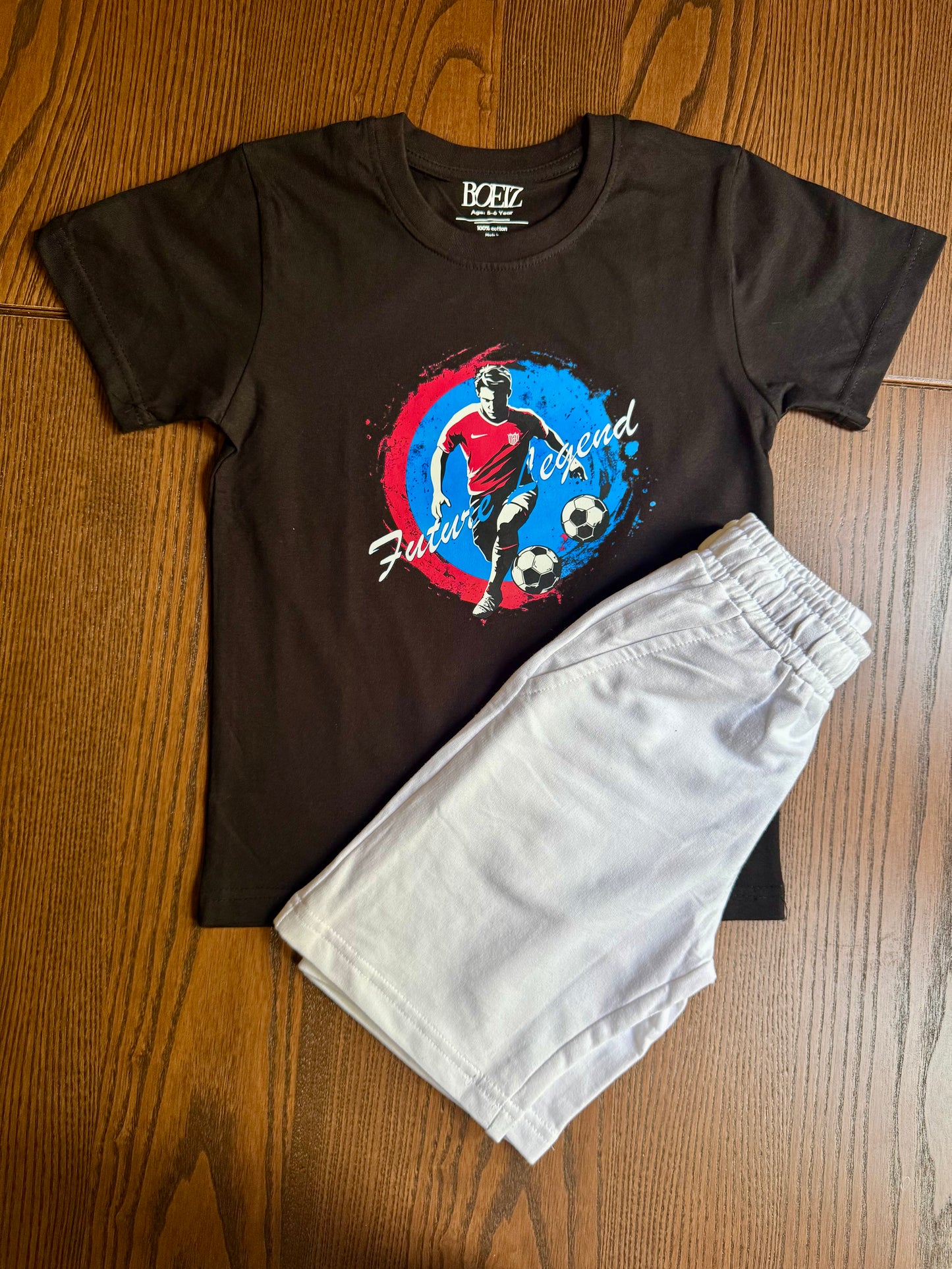 Matching set, Coord Set, Black T-shirt and Plain white Shorts, Summer wear, Ronaldo t-shirt