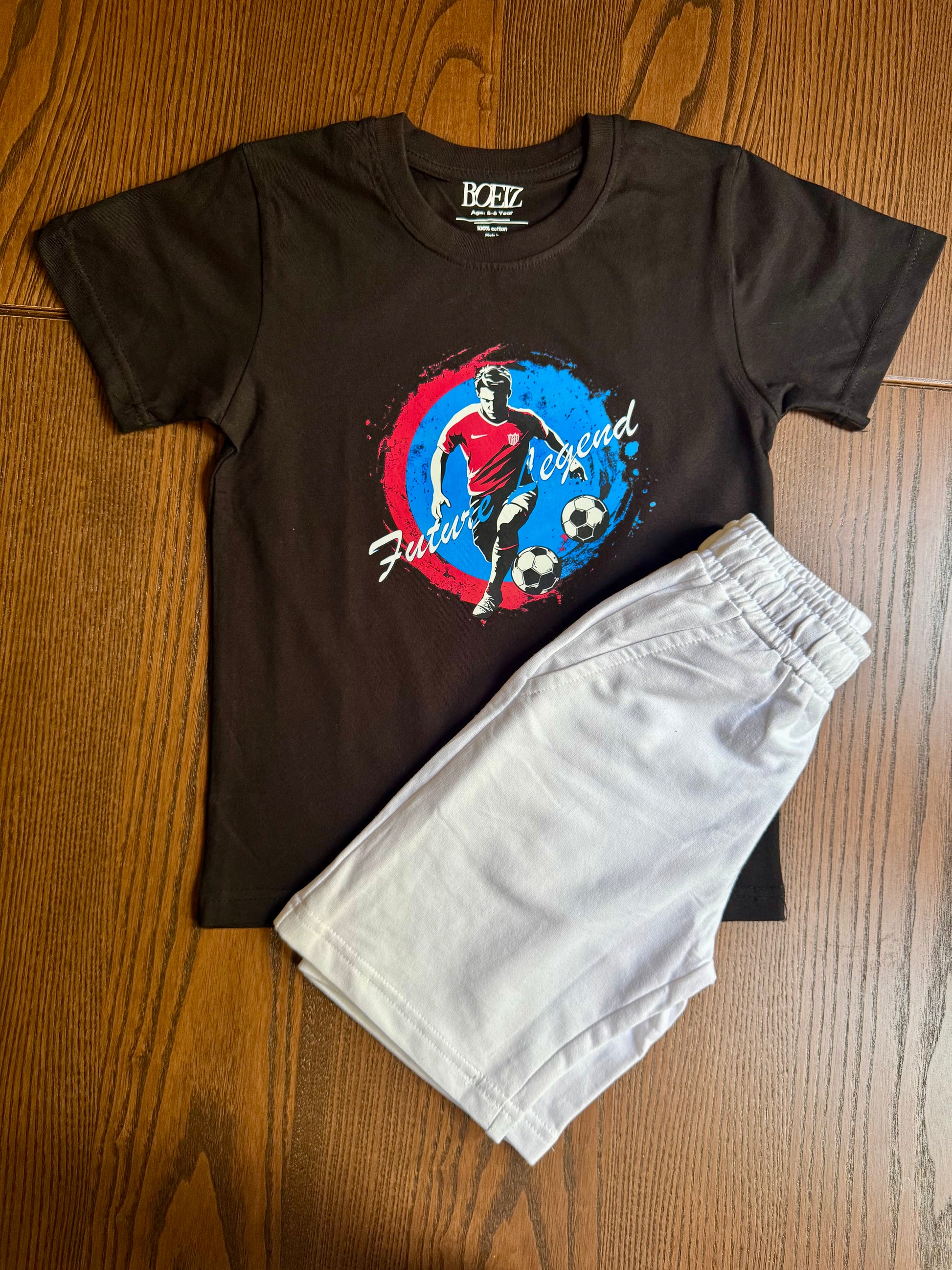 Matching set, Coord Set, Black T-shirt and Plain white Shorts, Summer wear, Ronaldo t-shirt