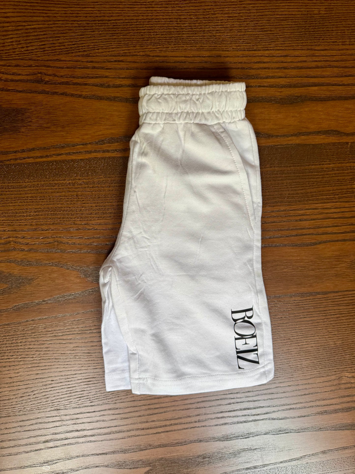 White shorts with a Boeiz logo 100% cotton summer wear 