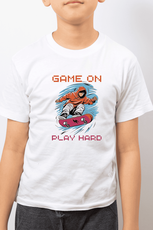 boys fashion, kids wear, White T-shirt kids clothing stores, baby store near me, G Fashion, Skaters print 