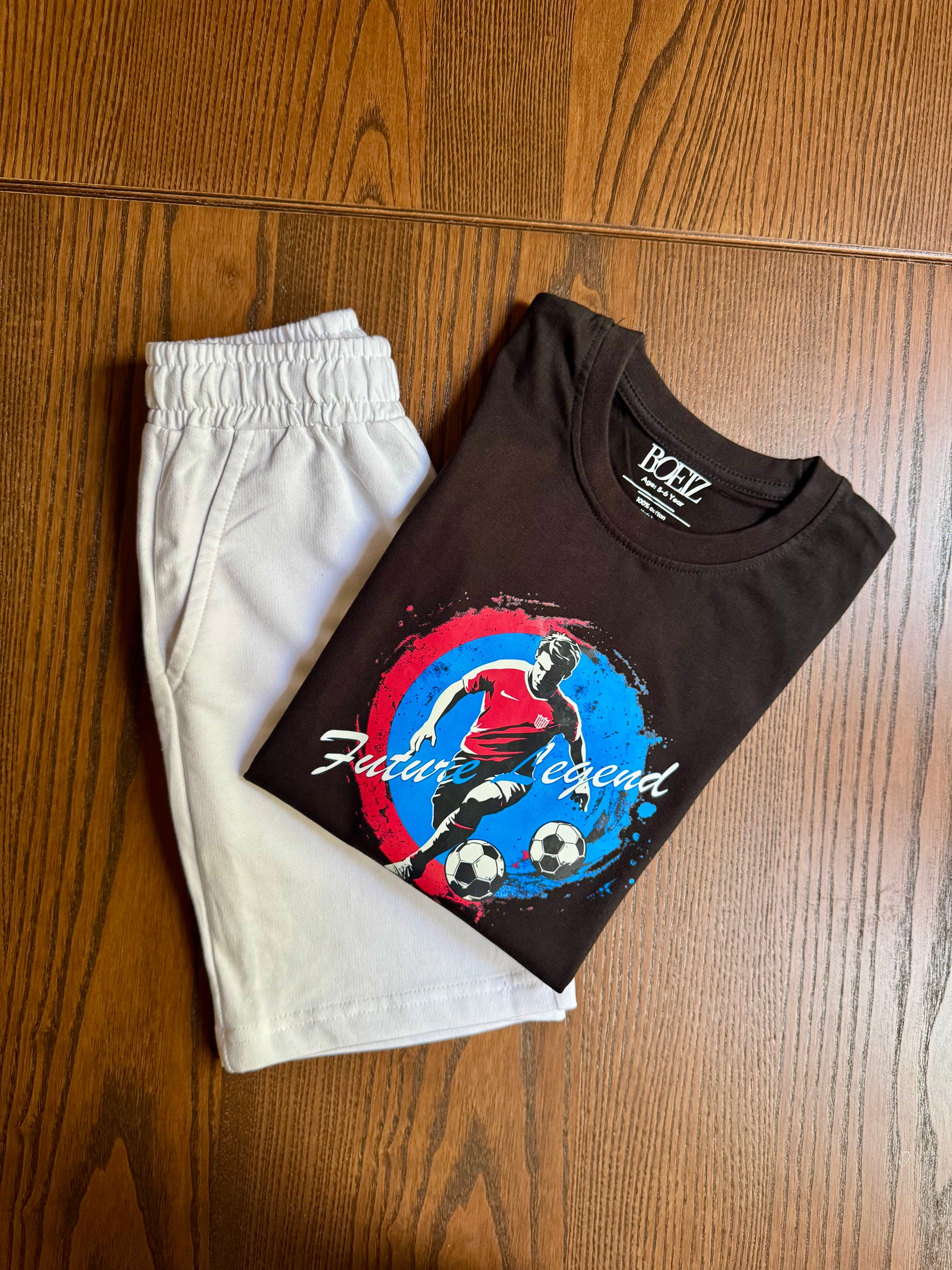Matching set, Coord Set, Black T-shirt and Plain white Shorts, Summer wear, Ronaldo T-shirt