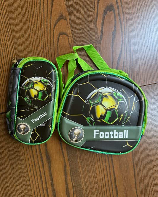 Football print school bag, school lunch bag, for Juniors, Birthday Gift for Boys, Return Gift Lunch bag & Pounch combo