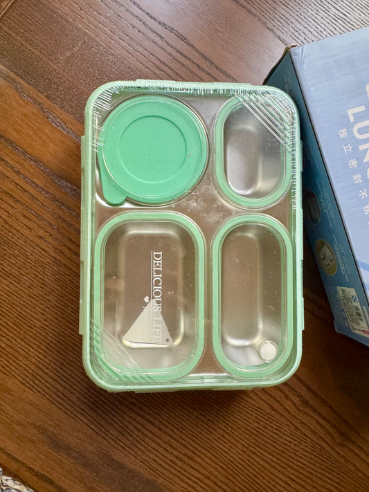 4-Compartment Lunch Box with Sauce Dibbi – Safe, Smart & Kid-Friendly