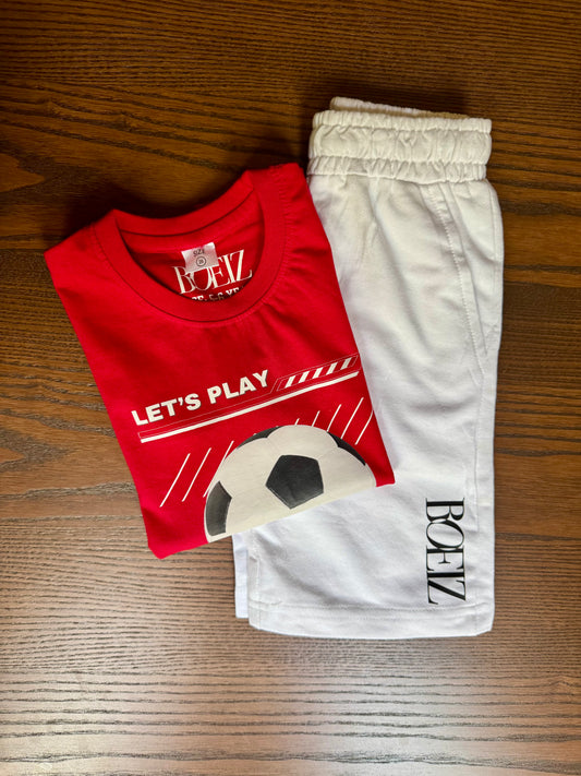 Boeiz Red Football T-Shirt & Shorts for Boys – Matching Set