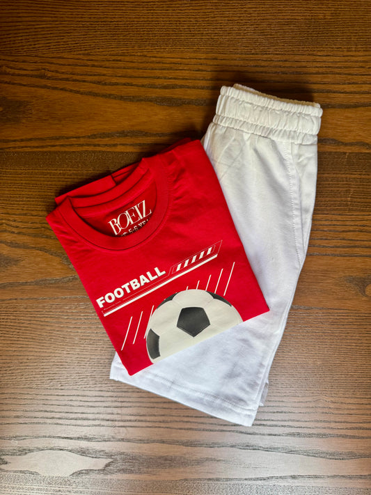 Red “Number 7” Football Coord Set for Boys – T-Shirt & Shorts Combo
