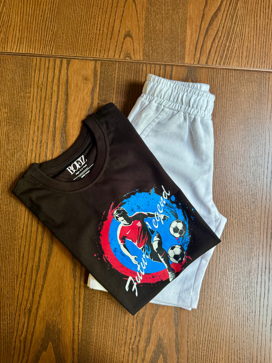 Matching Set: The BOEIZ Black Football Tee with Classic White Shorts